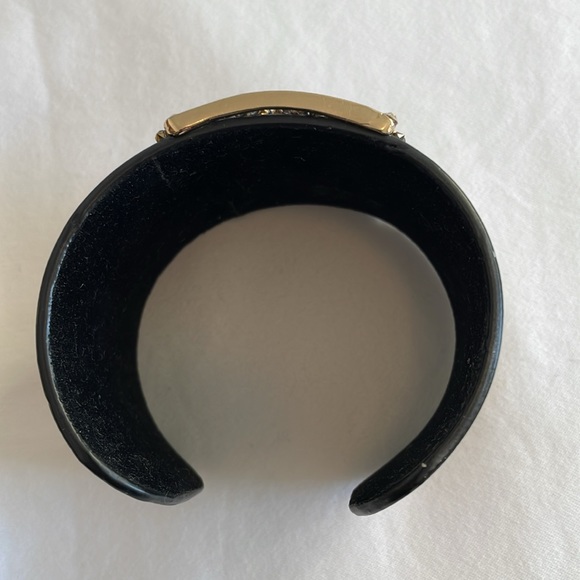 Gold Leather Rhinestone Cuff Bracelet with Swarovski Crystal - Picture 5 of 9